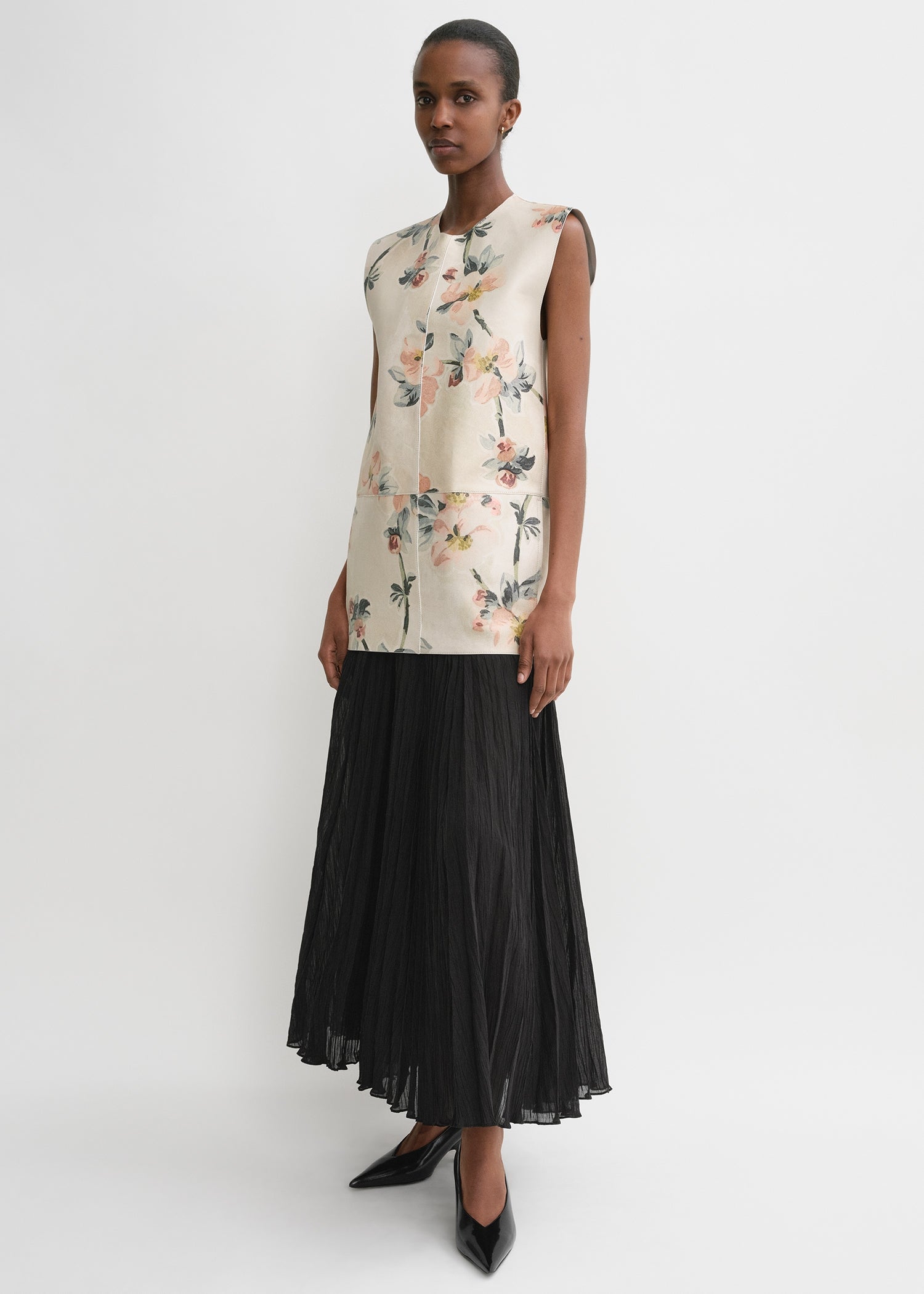 Double-faced leather top washed floral