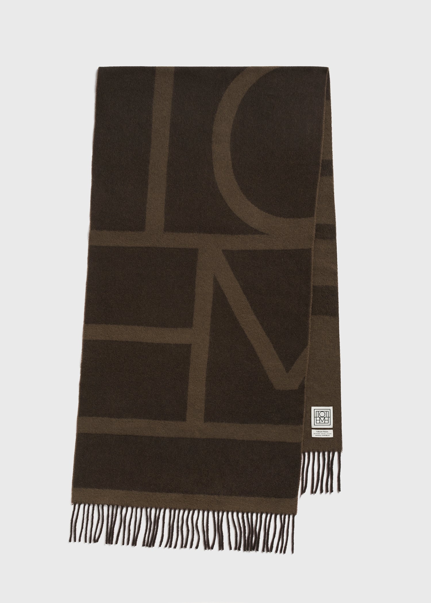 Monogram jacquard wool scarf dark brown