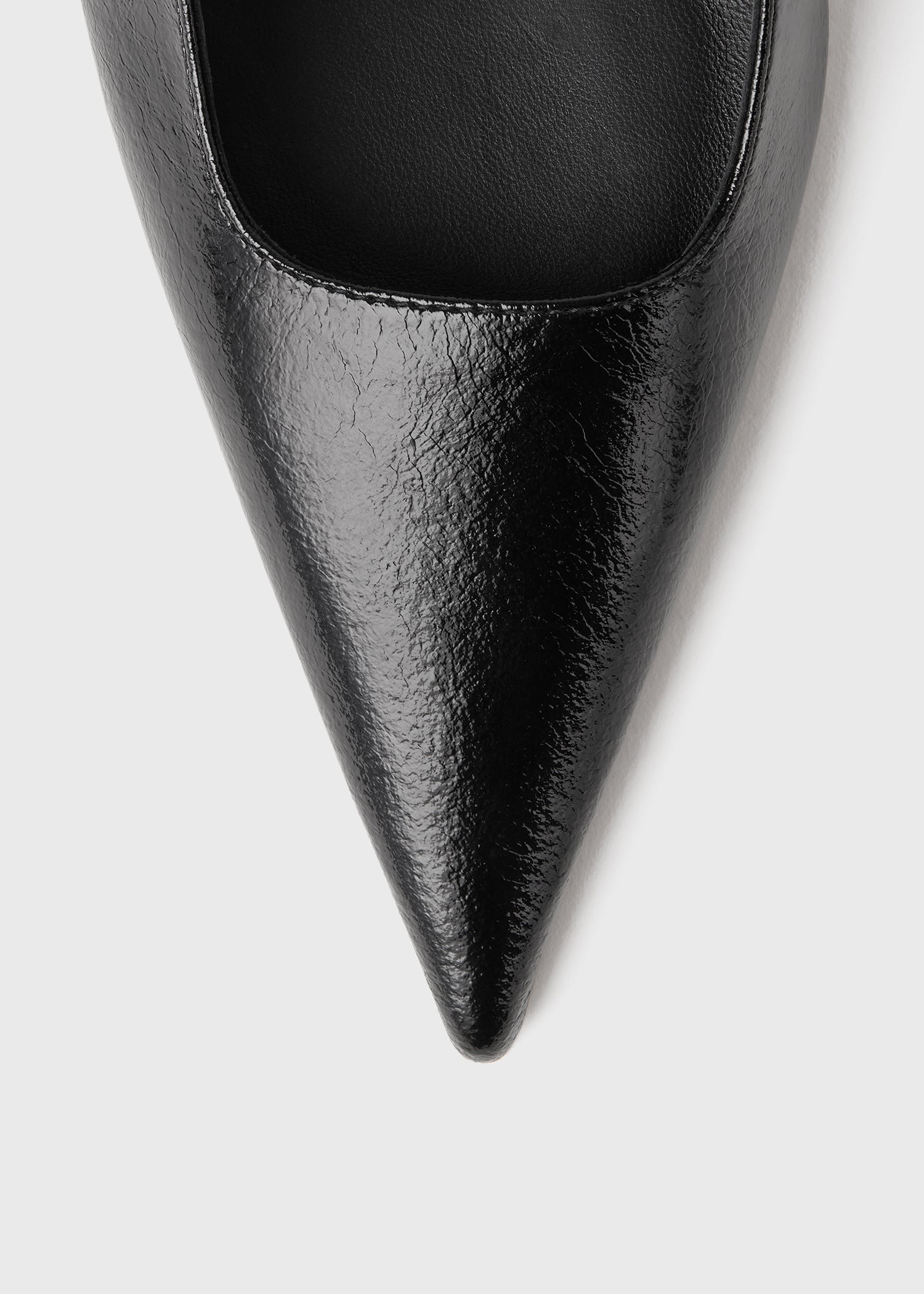 Sharp crackled-leather slingbacks black