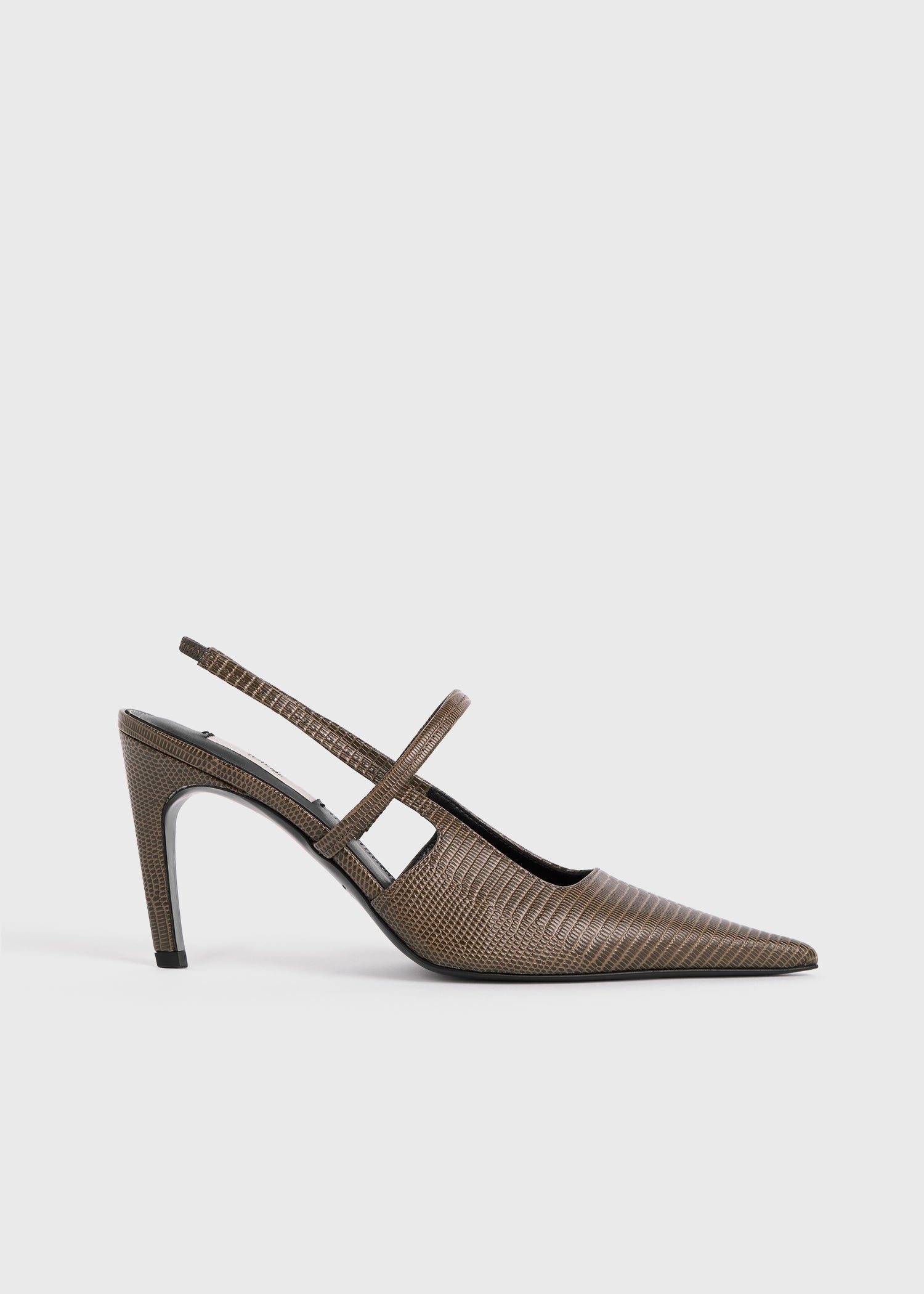 Lizard-embossed stiletto slingbacks dark olive