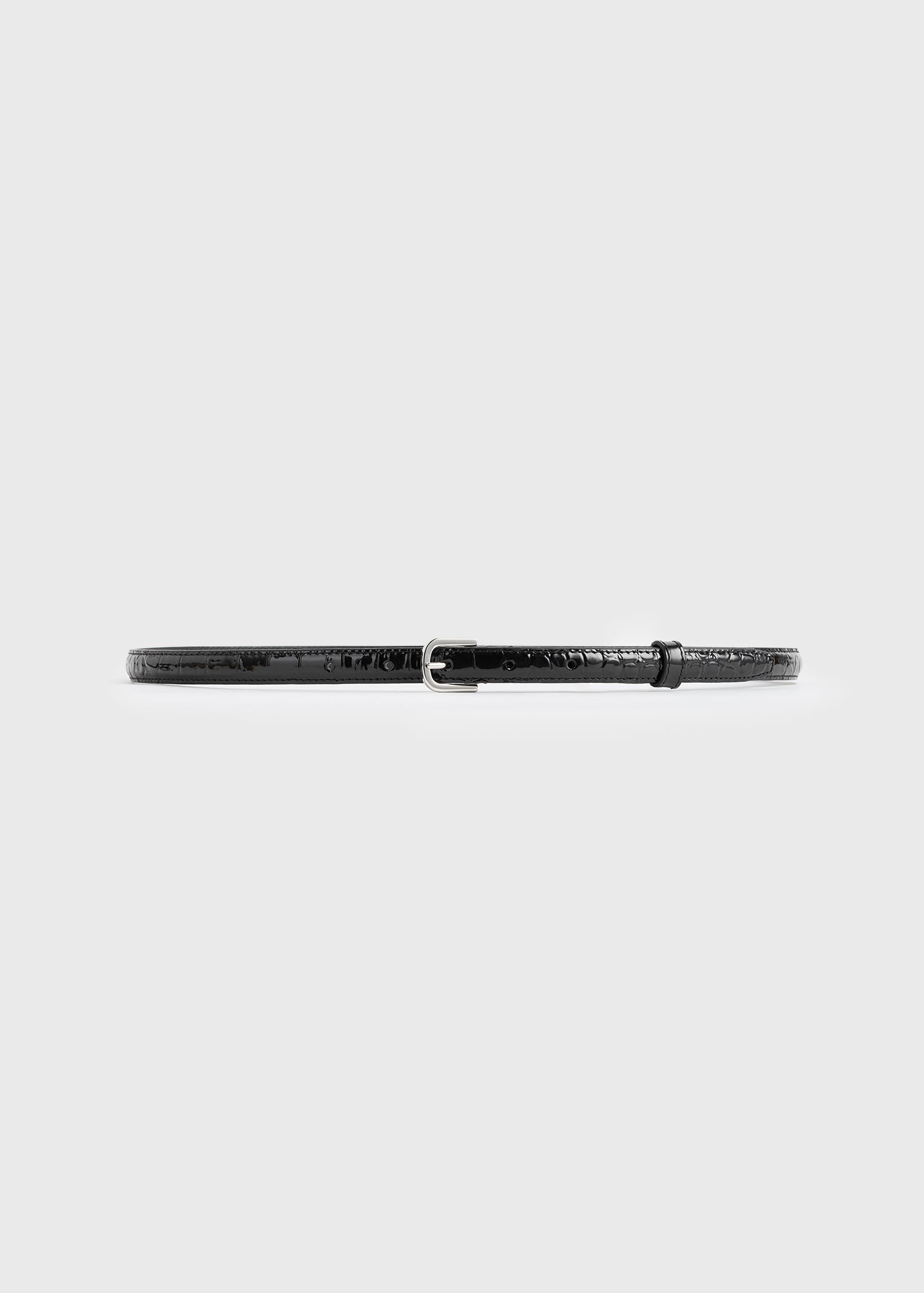 Thin croco-embossed belt black