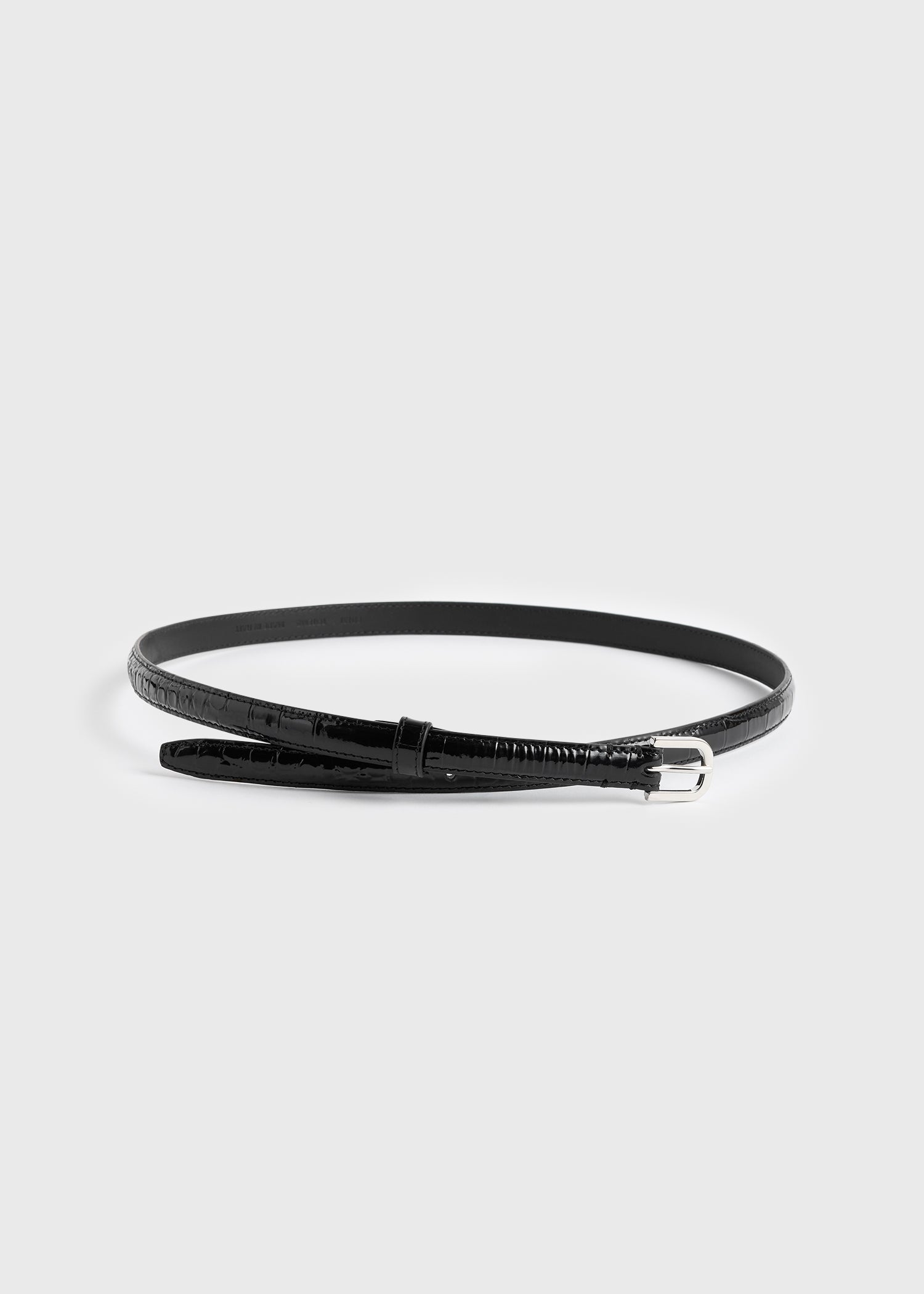 Thin croco-embossed belt black