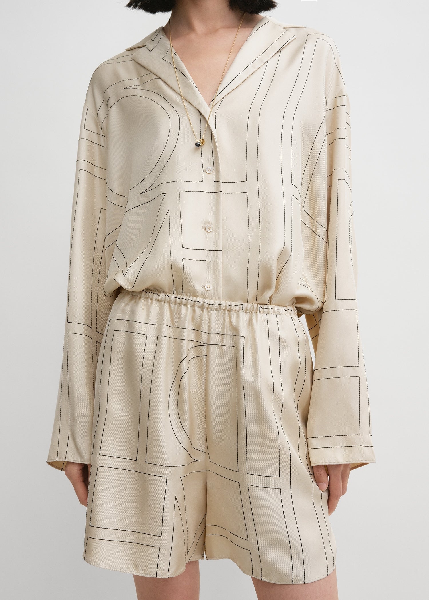 Monogram silk pj shorts ivory