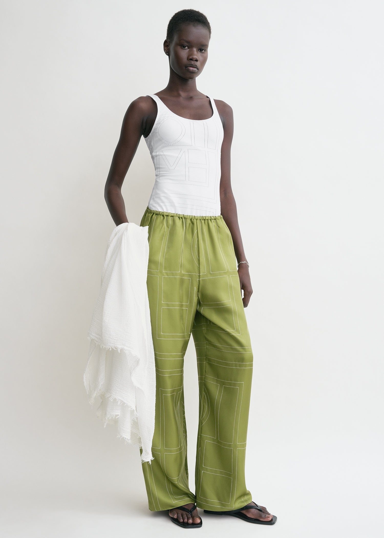 Monogram silk pj bottoms laurel