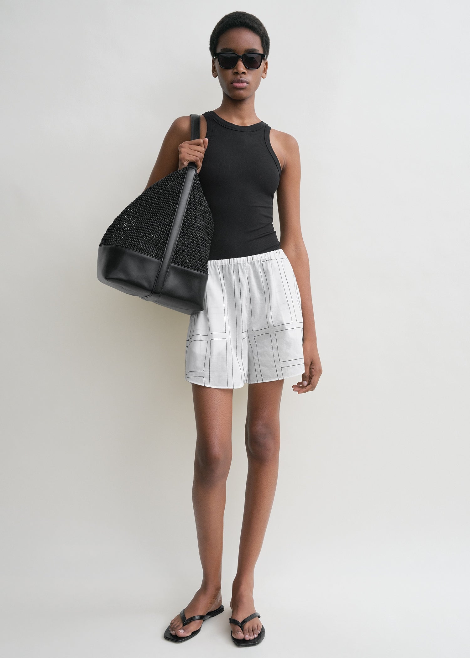 Monogram cotton pj shorts white/black
