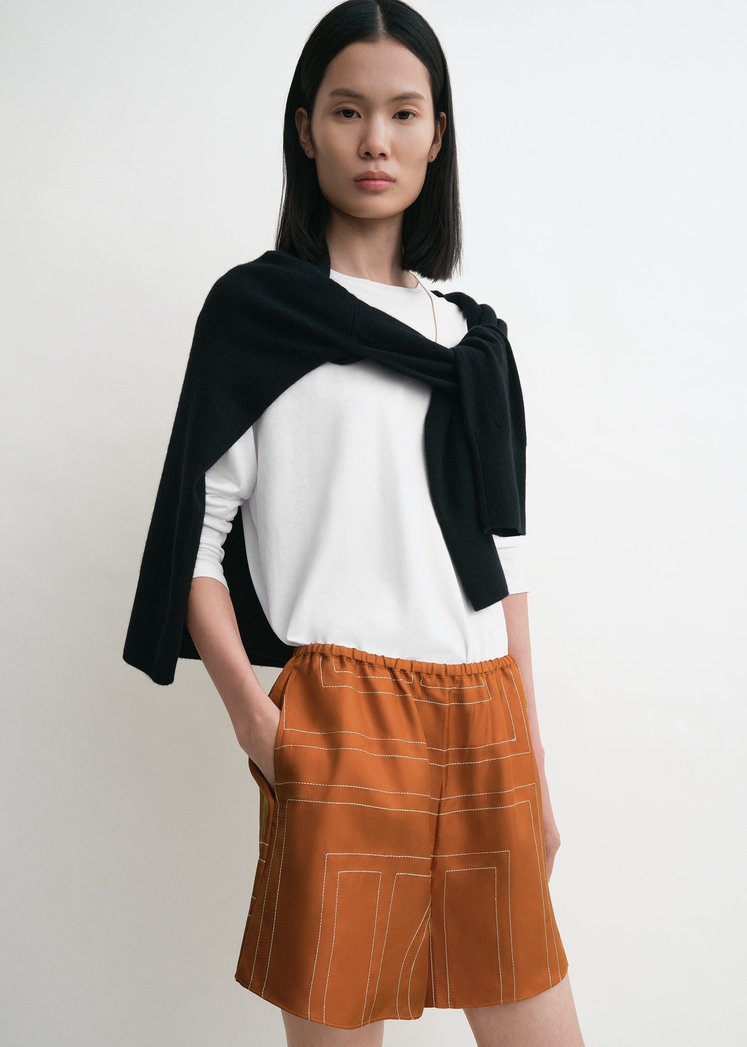 Monogram silk pj shorts terracotta