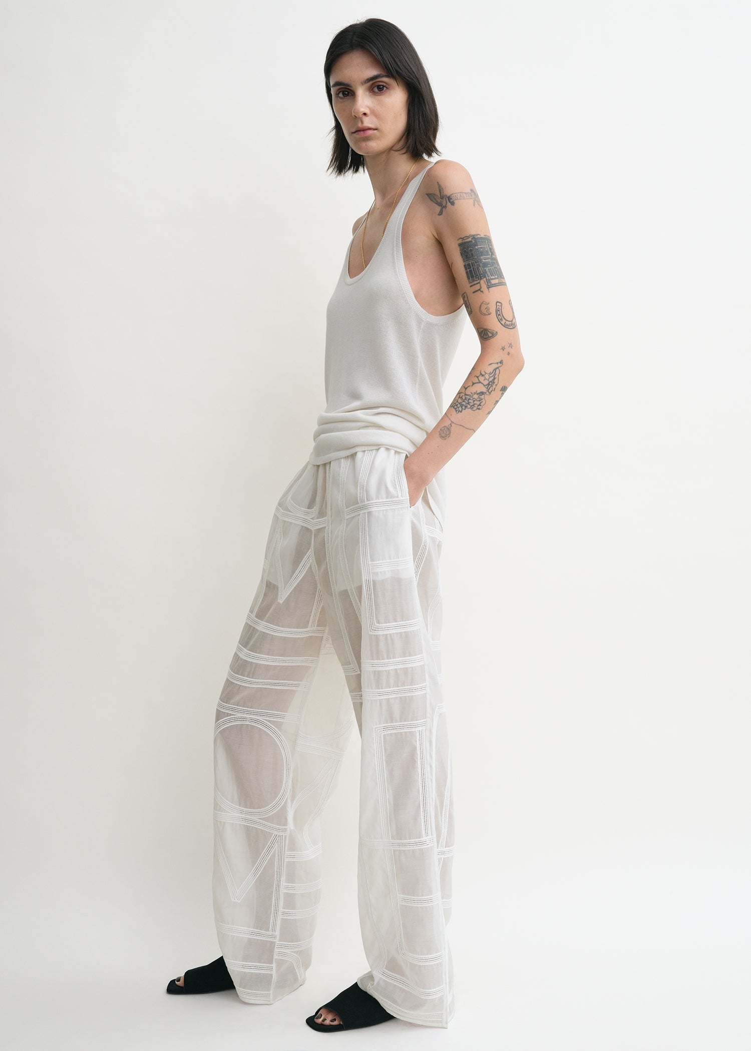 Monogram crochet pj bottoms white